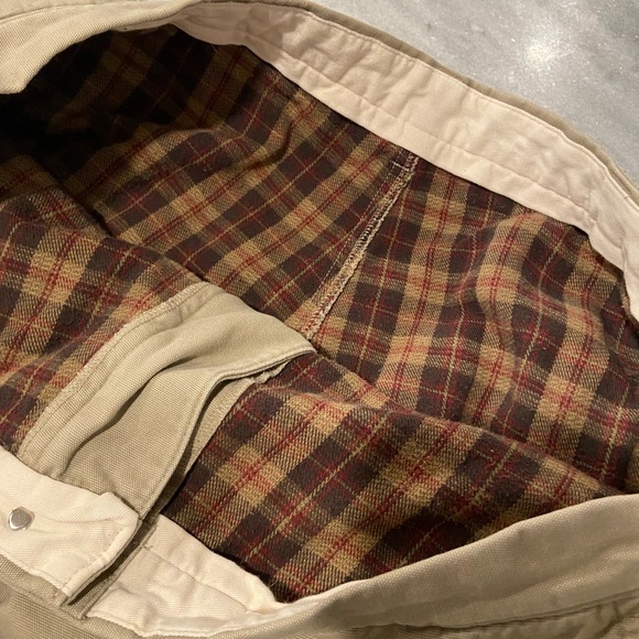 L.L. Bean Mens Size 32X30 Cotton Khaki Flannel Lined Chino Pants Zip Pocket - Picture 12 of 14